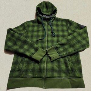 The North Face Outbound green checked men’s Large hooded fleece lined jacket